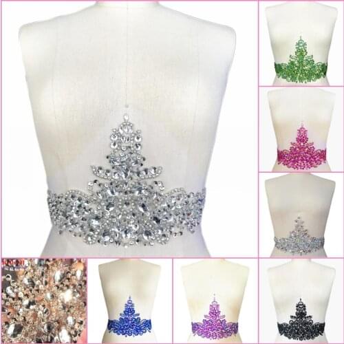BLING Silver 18x38cm High Waist Patches Sew-on Rhinestones Applique Stones Sequin Beads for Wedding Dress Accessories Wine Ball