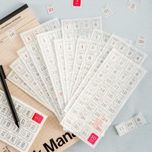 Mohamm 12Pcs Calendar Series Stickers Decoration Scrapbooking Paper Creative Stationary School Supplies