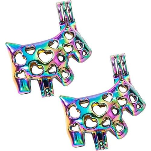 10 PCS Rainbow Color Lucky Dog Pearl Cage Beads Cage Locket Pendant DIY Jewelry Making Accessories-for Oyster Pearls
