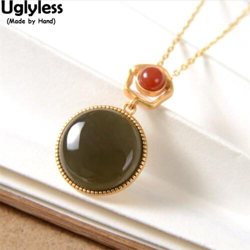 Uglyless Hollow Plum Blossom Pendants Necklaces NO Chains for Women Nature Jade Agate Gold 925 Silver Fashion Dress Jewelry Gems