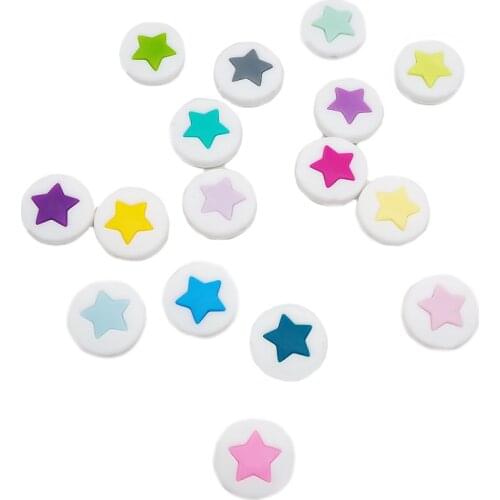 Chenkai 10PCS Silicone Teething Beads Star Round Pie Beads Teethers Food Grade For DIY Infant Nursing Necklace Gift Accessories