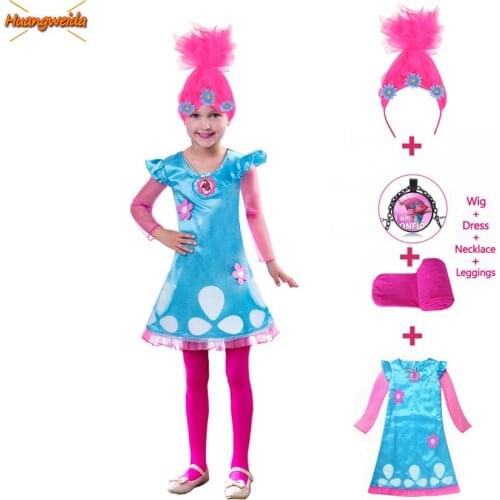 Poppy Costume Dresses Kid Trolls World Tour Cosplay Anime Girl Dress Halloween Costumes for Kids Carnaval Fancy Birthday Present