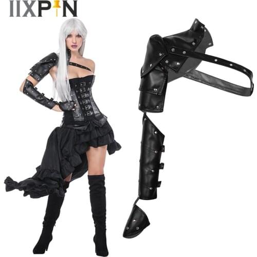 PU Leather Buckle Shoulder Arm Armor Gothic punk Arm Warmers Metal Rivets Shoulder Armors Cosplay Costume Harness Shoulder Strap