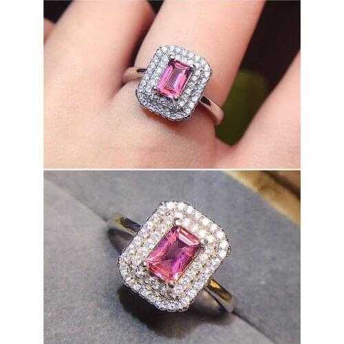 Fashion princess square red crystal rose pink ruby gemstones diamonds rings for women white gold silver color bague jewelry gift