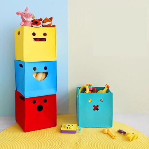 Creative Felt Fabric Storage Box 1/4Pcs Smiling Face Children Cartoon Toys Bin New Clothing Foldable Basket Organizer Container
