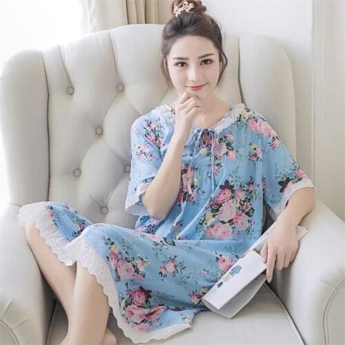 Nightdress Summer Vintage Nightgowns o-neck Ladies Dresses Princess Lace Collar Sleepwear Home Dress large size bathrobe