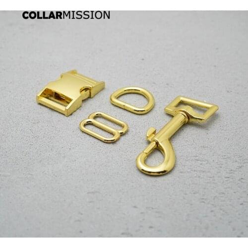 Metal buckle+adjust buckle+D ring+metal dog clasp/set) DIY dog collar yellow gold 20mm webbing sewing accessory high quality