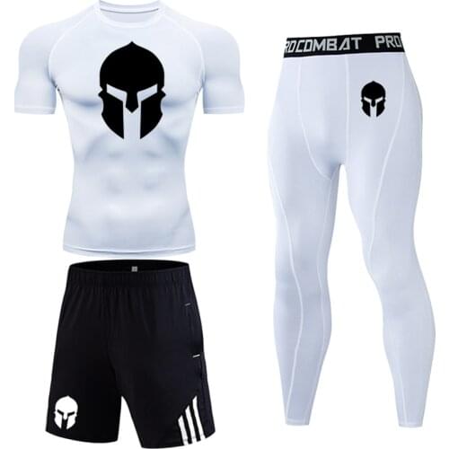 Hot Spartan-Mens Short Sleeve Summer Running T-Shirt Gym Elastic Workout Sports Compression Quick Drying Outdoor Cycling Set