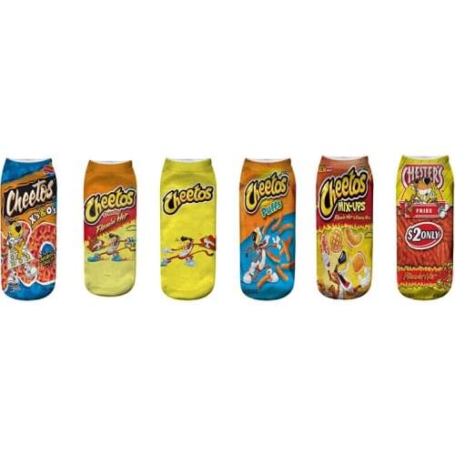 Funny Socks Women with 3D Print Multi-flavored Cheetos Snacks Ankle Socks Woman Men Cute Female 100% Cotton Short Socks 20cm