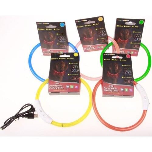 Newest LED Pet Dog Collar Rechargeable USB 50cm Adjustable Flashing Safety In Night Fits All Pet Rubber dog collars