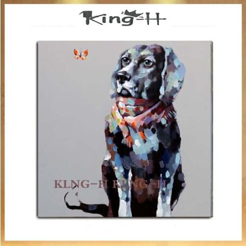 Perro adorable moderno hecho a mano, decoración abstracta, Animal encantador, pintura al óleo sobre lienzo, arte de pared para d