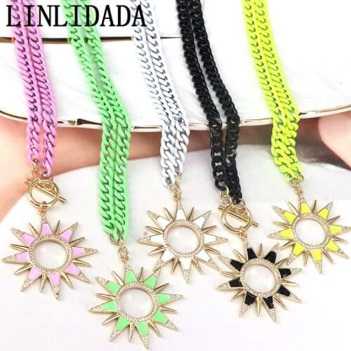 5Pcs Bohemia Enamel Sun Cz Pave Pendant Necklace For Women Rainbow Chain Charm Bijoux Femme 2021 Trend Elegant Jewelry