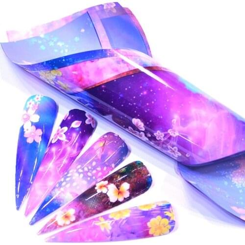 Nail Foil Sticker Holographic Starry Sky/Flower Adhesive Wraps Transfer Paper Marble Shining Nail Art Decal Gel Slider