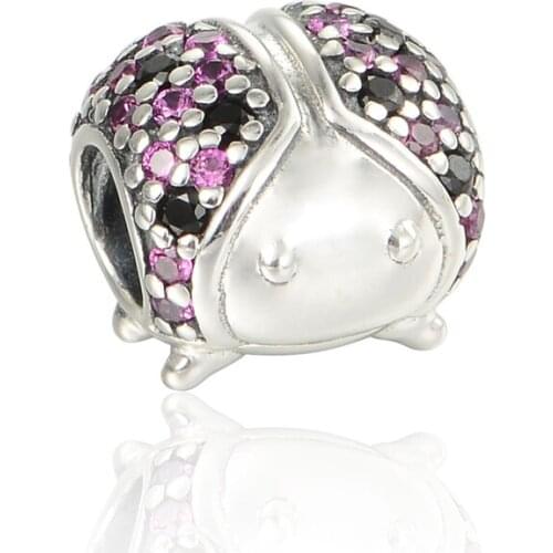 Fits For European Charms Bracelet 925 Sterling Silver Lady Bird Pave Charm For Women Bracelet & Necklace DIY Jewelry Wholesale