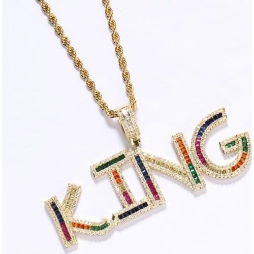 Custom letters Pendants Mens Mirco Pave Prong Setting Zircon Necklace Jewelry CP24