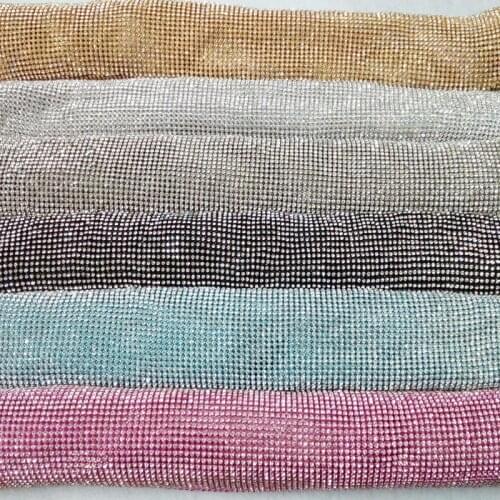 ZY 45x40cm Clear Rhinestone 6 Colors Metal Back Metal Mesh Fabric Metallic cloth Metal Sequin Sequined Fabric Home Decoration