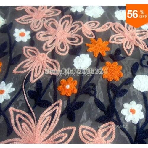 PQYY81 Eugen yarn yarn three-dimensional embroidery lace fabric water soluble lace cloth two positioning flowers tecido feltro