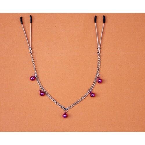 HE009 Adult Game Adjustable Breast Clamps Link Chain and Colourful Bells metal long Chain nipple clamps sex toys Nipple clips