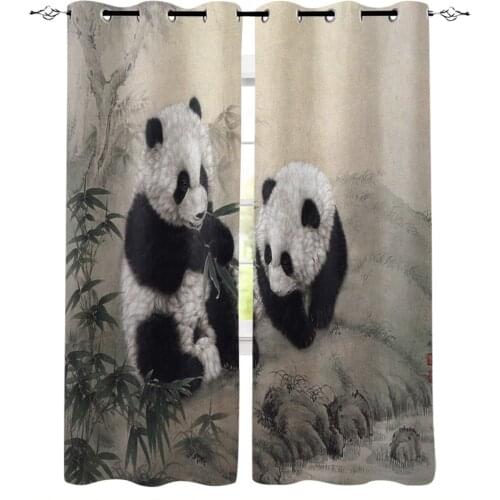 Luxury Curtains Animal Cute Panda Bamboo Ink Painting Blackout Curtain for The Bedroom Home Decor Kitchen Blackout Curtain