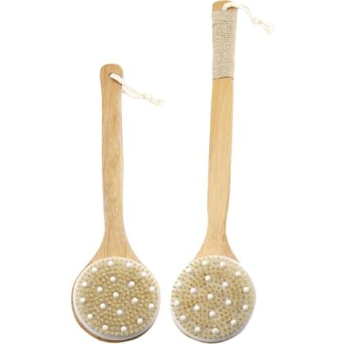 100% Natural Bristle Body Brush Back Brush with Wooden Long Handled Massager