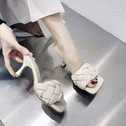 New Fashion Luxury Slippers Women High Heel Shoes Personal Knitting Casual Blue Office Ladies Prom Slippers Women Shoes Slippers