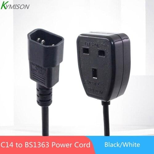 IEC C14 Male Plug to UK BS1363 Female Socket Power Adapter Cable 0.3m/0.5m, Connect C13 Adapter Lead Cord for PDU UPS 13A 250V
