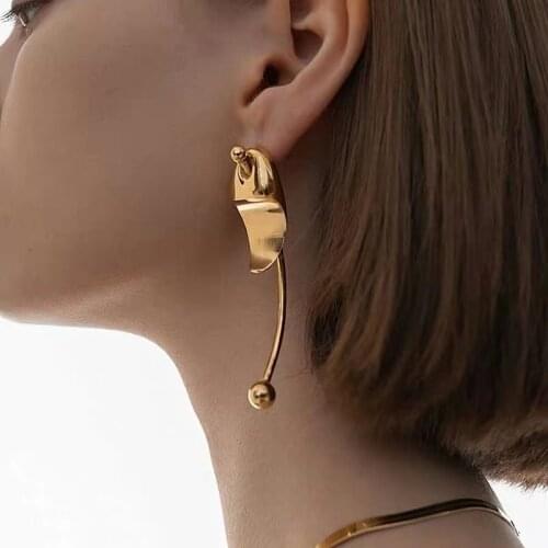TIMEONLY Luxury Smooth Golden Metal Long Dangle Earrings for Women Girls Elegant Birthday Gifts Jewellery Delicate Earring