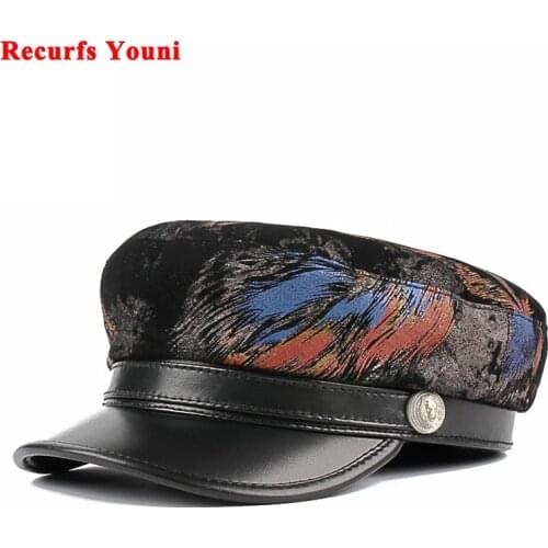 Winter Korean Unisex Genuine Leather Suede Hats For Men Women Personality Graffiti Printed Letter Casual Flat Caps Male Navy Hat