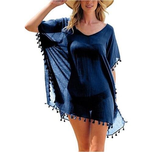 2019 New Chiffon Tassels Beach Wear Women Swimsuit Cover Up Swimwear Bathing Suits Summer Mini Dress Loose Solid Pareo Cover Ups