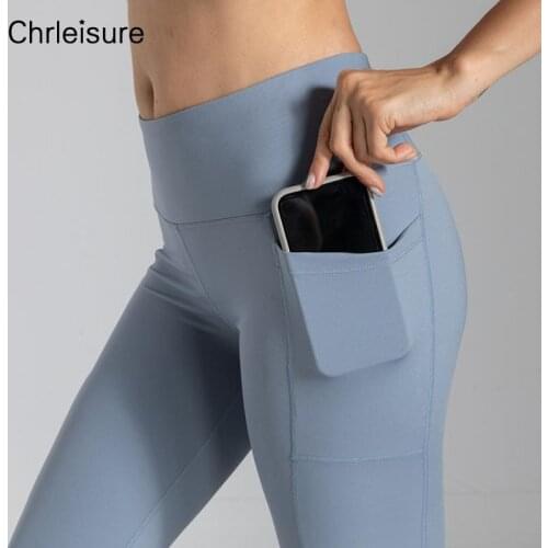 CHRLEISURE Women Leggings High Waist Sexy Breathable Pockets Leggings Solid Sports Female Gym Workout Skinny Pants Women Leggins