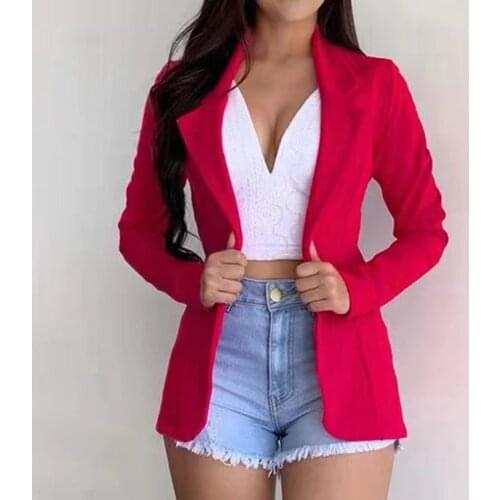 Plus Size 3xl Autumn Womens Blazer Coat Notched Long Sleeve Female Blazer 2021 New Fashion Office Solid White Ladies Outerwear