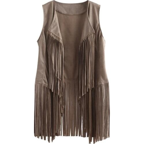 Womens Vest Coat Velour New Women Vest Coat Vests Cardigan Suede Ethnic Sleeveless Tassels Fringed Womens Clothing
