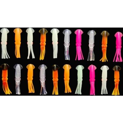 20pcs 7.5cm Soft Squid Fishing Lures For Jigs Mixed Color Fishing Luminous Squid Skirts Artificial Bait Fishing Accessories