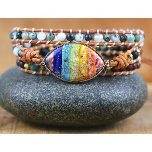 2021 high quality Mixed Natural Stones 7 Chakra Charm yoga Wrap Bracelets Handmade energy friendship jewelry drop shipping