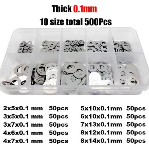 500Pcs M3 M4 M5 M6 M7 M8 DIN988 304 A2 Stainless Steel Ultra Thin Flat Washer Adjusting Shim Plain Gasket Assortment Kit Set Box