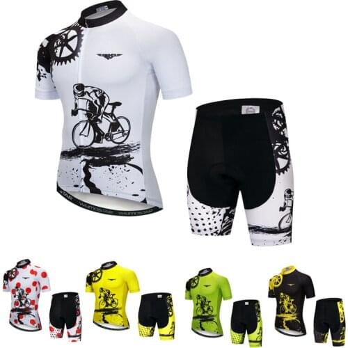 White Reflective Cycling jersey set Men Bicycle Jersey shorts set Pro Summer Bike Ciclismo cycling clothing Maillot MTB shirt