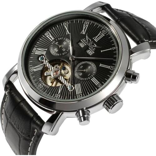 Jaragar Fashion Automatic Mechanical Watch Men Tourbillion Male Watches Calendar Display Sub Dial Genuine Leather Montre Homme