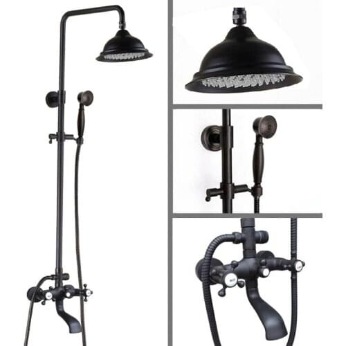 Black oil Antique Brass Wall Mounted Rain Bathroom Rainfall Shower Faucet Set with Hand Spray Shower Head Tub Mixer Tap 2hg103