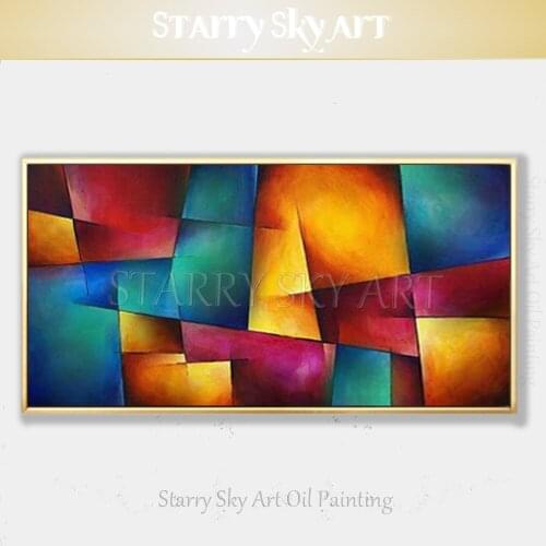 Geometry Wall Art Hand-painted Contemporary Abstract Oil Painting Rich Colors Geometry Art Canvas Painting for Wall Decoration