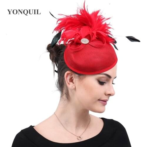 Imitation Sinamay Red Bride Wedding Headpiece Marriaged Fascinators Hat For Women Ladies Party Dinner Headwear Headband Hats