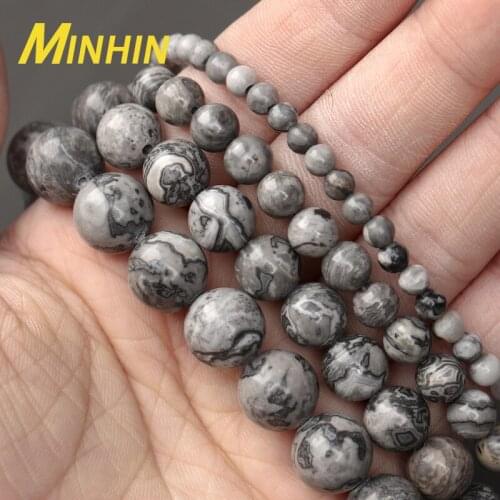 Natural Natural Stone Map Jaspers Round Beads 4 6 8 10MM Pick Size For Jewelry DIY Making15" Strand