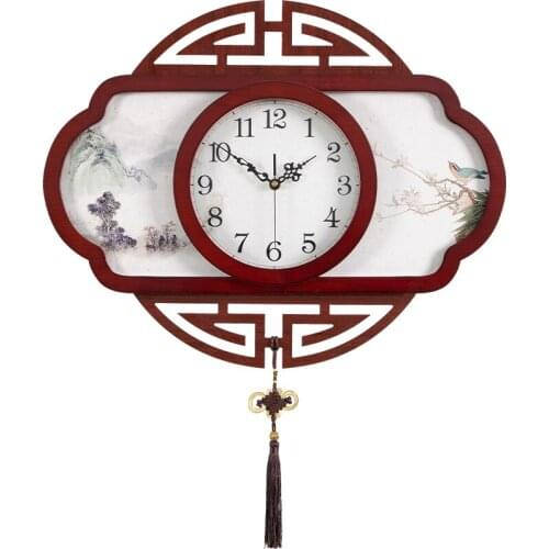 Classical Chinese Wall Clock Wooden Living Room Wall Clock Decoration Vintage Style Watches Home Silent Personality Ornaments