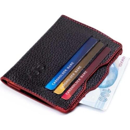 Rio Sport Nested Leather Card Holder Wallet Black-Red Detailed
