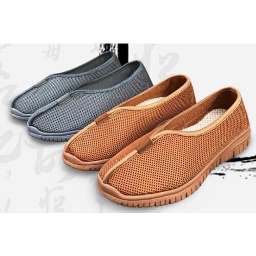 Summer yellow/gray shaolin monk kung fu shoes buddhist monks sandals wushu lay meditation martial arts net shoes