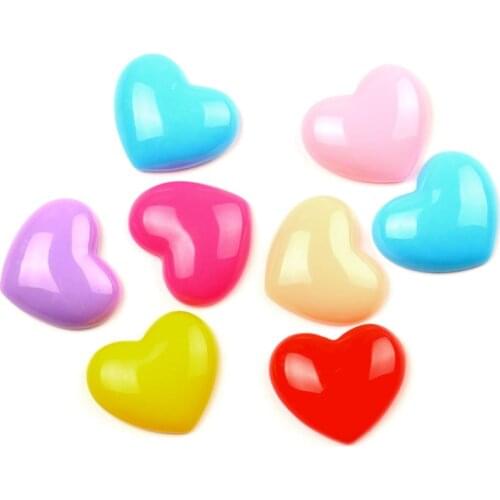 LF 30Pcs Mixed Resin Heart Decoration Crafts Flatback Cabochon Embellishments For Scrapbooking Kawaii Cute Diy Accessories 21mm