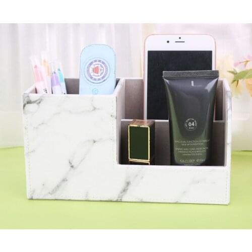 Multi-function Marble Leather Desk Stationery Organizer Pen Pencil Holder Storage Box Case Container
