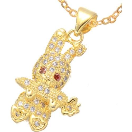 Fashion Micro Pave Jewelry Gold Cute Zircon Rabbit Necklaces & Pendants For Girl Diy Craft Chain Necklaces Women Bijoux