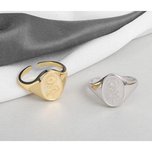 Fashion Gold Plated Sunflower Engraved Ring Simple Design Open Finger Rings For Women Girls Wedding Party Elegant Jewelry Gift