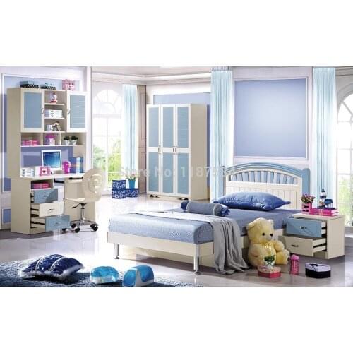 6602# Children bedroom furniture set wardrobe nightstand bed and desk four pieces bedroom furniture set