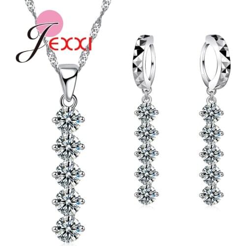 A Series CZ Crystal Shape 925 Sterling Silver Jewelry Bridal Jewelry Sets Necklace Earring Ring Jewelry Set For Wedding